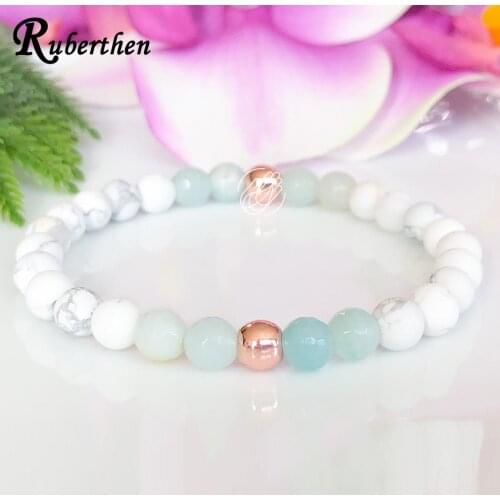 Ruberthen Anxiety Relief Bracelet Amazonite Gem stone Bracelet Howlite Calming Bracelet Hematite Healing Crystal Beaded Bracelet