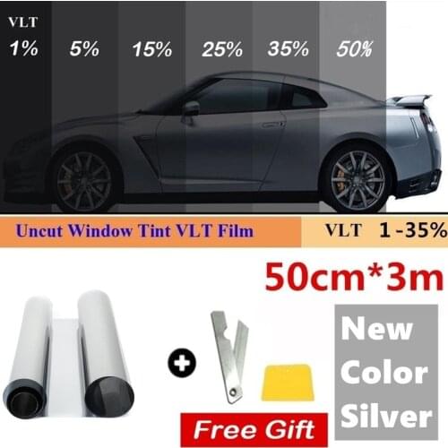 Silver Window Tint Film 1/5/15/25/35/50 Percent VLT Glass Sticker Sunshade Film for Car UV Protector Foils Unidirectional Films
