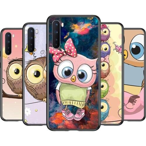 Soft TPU Cute Owl Hearts Lover Silicone Cover For OnePlus Nord CE 2 N100 N10 9 9R 8T 8 7T 7 6T 6 5T Pro Black Phone Case