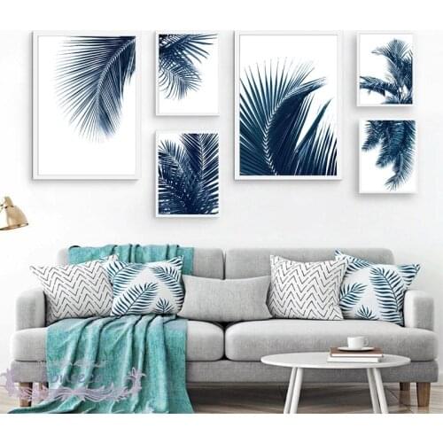Nordic Navy Blue Palm Leaves Canvas Painting Botanical Plant Leaf Posters and Prints Wall Art Picture for Living Room Home Decor