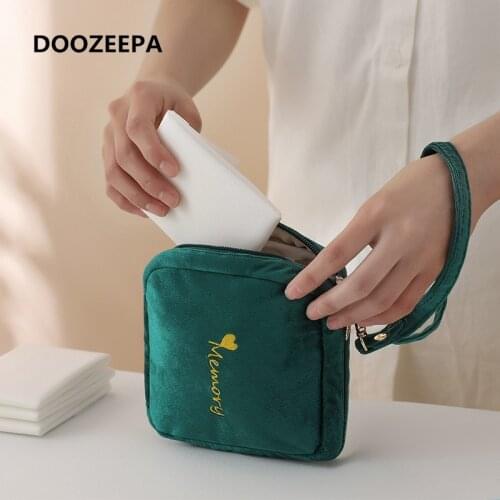 DOOZEEPA Women Small Make Up Bag Girls Sanitary Napkin Storage Bag Cute Velvet Makeup Bag Sanitary Pads Organizer Cosmetic Bag