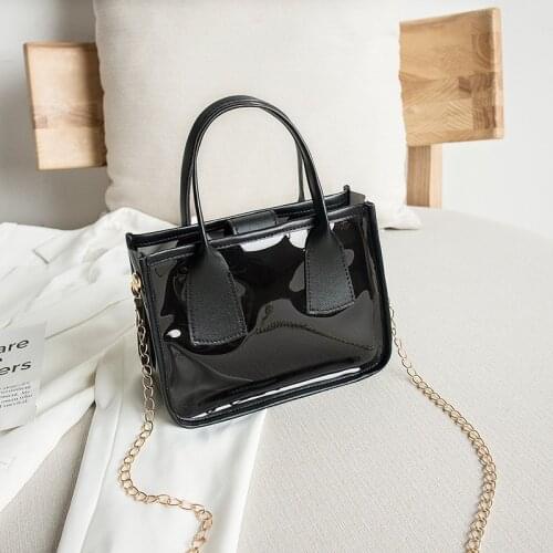 2021 Fashion Trend Women Ladies Solid Color Crossbody Handbag PVC PU Leather Zipper Composite Bags Chain Shoulder Strap Purse