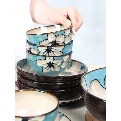 Korean hand painted rice bowl soup bowl dish dish fish dish combination ceramic household