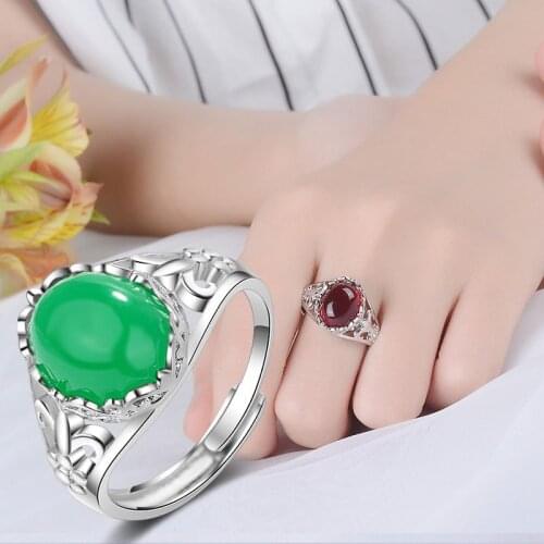 Vintage Oval Red/Green Natural Stone Ring For Women Vintage Female Statement Holiday Jewlery Gifts