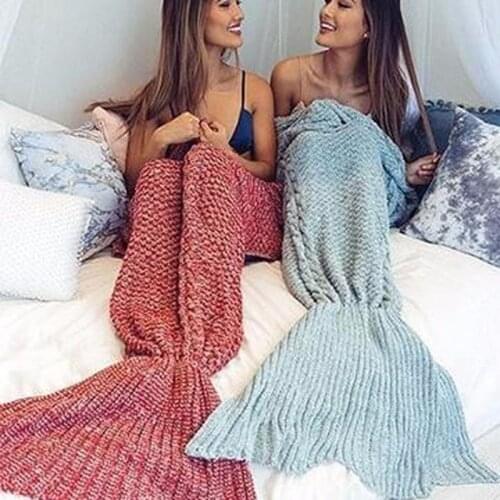 Kid/Adult 4 Colors Mermaid Tail Blanket Crochet Mermaid Blanket For Adult Super Soft All Seasons Sleeping Knitted Blankets