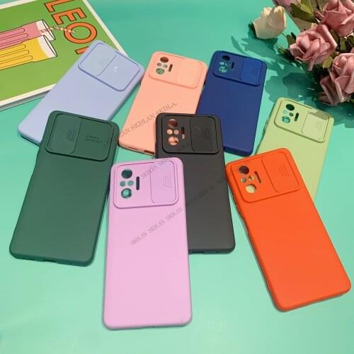 Slide Camera Lens Protection Case for Xiaomi Poco X3 Pro X3 NFC Silicone Soft Cover For Redmi Note 10 9 Pro max Candy Color Case