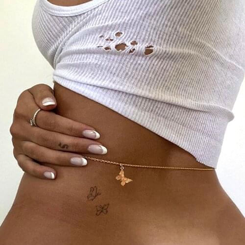 Sexy Body Jewelry Rhinestone Tennis Waist Chain for Women Beach Charm Bikini Belly Chain Butterfly Waist Chain Belt