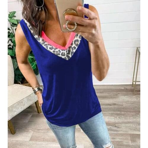 Womens Clothing 2021 Casual Top Summer Tanks Patchwork O-Neck Sleeveless Color Matching Leopard Print T-Shirts Woman Y2K Tops