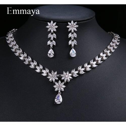 Emmaya Fancy Jewelry Sets teardrop pendant Zircon Round Pendant Necklace Present Female Classic Earring Anniversary Set