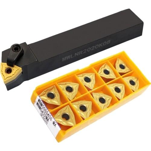 1pc MWLNR1616H08 MWLNR2020K08 MWLNR2525M08 External turning tool holder + 10pcs WNMG080408 carbide inserts turning tool insert