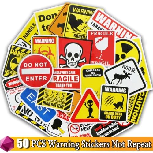 50 PCS Warning Stickers Danger Banning Signs Reminder Waterproof Decal Sticker to DIY Laptop Motorcycle Luggage Snowboard Car