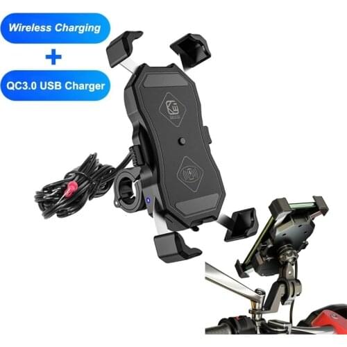 15W Wireless charger Motorcycle Phone Holder Waterproof with QC3.0 charger Moto Bike Handlebar Review Phone Stand support Mount