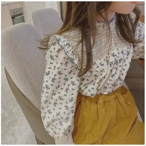 DFXD Toddler Girls Blouses 2020 Spring Autumn 100% Cotton Long Sleeve Floral Print shirt Kids Princess Stand-up Collar Tops