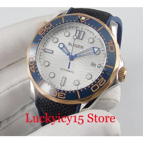 BLIGER Brand 41mm Automatic Men Wristwatch Sapphire Glass Date Window MIYOTA Movement Rubber Strap