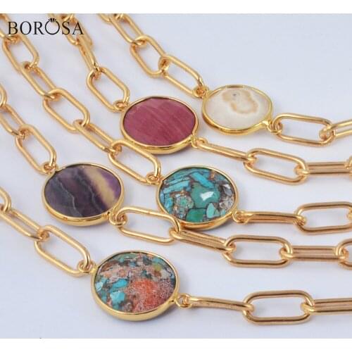 14inch Gold Plating Muliti-kind Gems Stone Pnedant Necklace High Quality Link Chain Necklaces Metal Chokers for Women HD0353