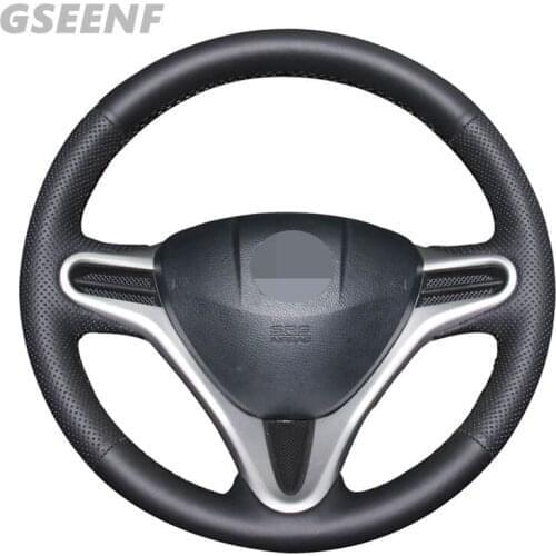 Car Steering Wheel Cover for Honda Fit 2009-2013 azz 2009-2013 City 2009-2013 Insight 2010 Black Genuine Leather Hand-stitched