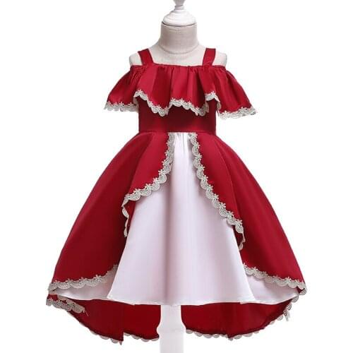 Kids Princess Dress for Girl Elegant Birthday Party Trailing Dress Flower Girl Wedding Girl Dress Girls Ruffle Clothes 2-10 Yrs