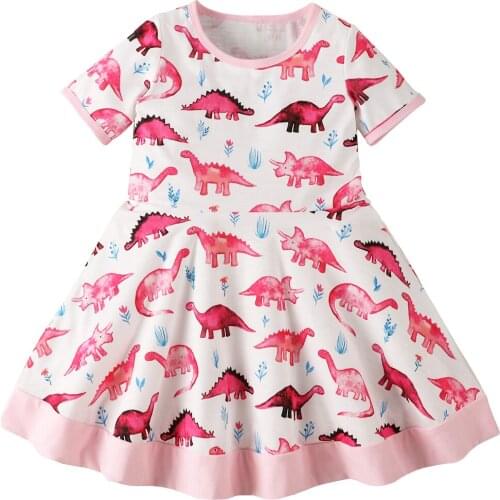 Fashion Summer Baby Dress Infant Kids Baby Girl’s Dinosaur Dress Fresh Short-sleeved Children Princess Dress