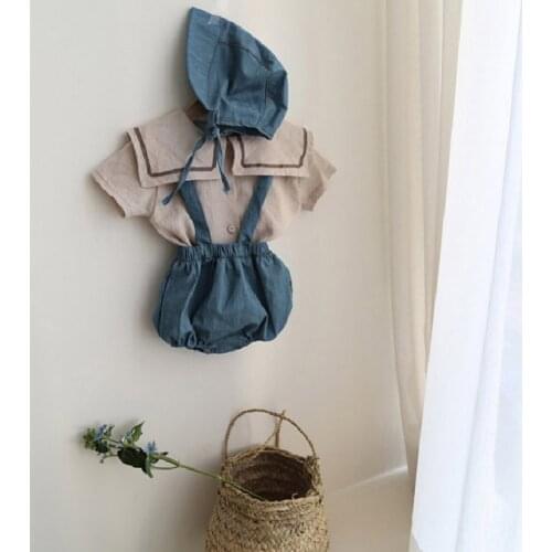 New Born Baby Boys Girls Romper Denim Sleeveless Toddler Infant Jumpsuit Sling Clothes For Kids Baby Romper With Hat Sunsuit