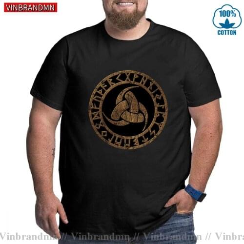 Triple Horn of Odin Runes Viking Norse Symbol Plus Size Big Size Large Clothing Summer 100% Cotton crew neck t shirts for men