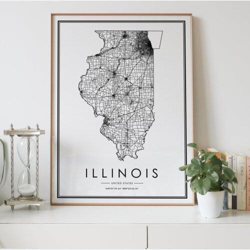 ILLINOIS state Road map Nordic Living Room Decoration Canvas Poster Modern Home Decor Art Print Painting