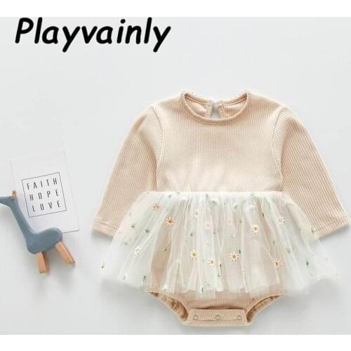 2020 Autumn New Baby Girl Bodysuit Small Daisy Gauze Long Sleeve Fashion Baby Jumpsuit Newborn Clothes 0-3Y E20357