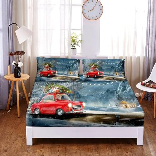 Red car Digital Printed 3pc Polyester Fitted Sheet Mattress Cover Four Corners with Elastic Band Bed Sheet Pillowcases