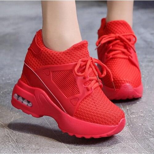 Women Shoes Red Thick Sole Platform Wedge Shoes Student Sneakers Increase Height 9cm Women Walking Shoes Fashion Ladies Shoes