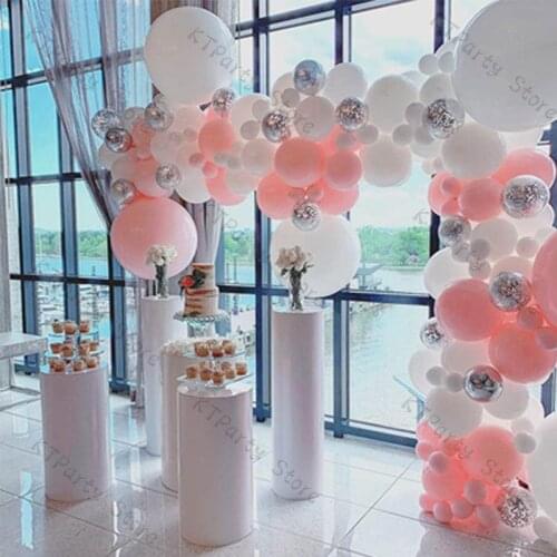 Macaron Pink Balloon Garland Wedding Decoration White Confetti Silver Ballon Arch Birthday Party Supplies Baby Shower Decor