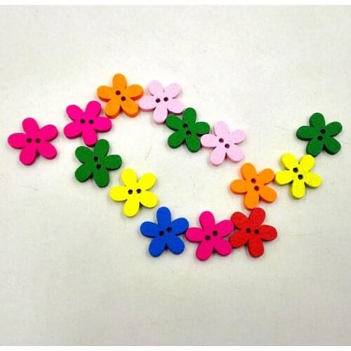 Multi Purpose 15mm Flower Shape Multicolor 2 Holes DIY Craft Wooden Button Sewing Accessory 1Pack