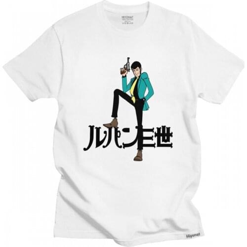 Trendy Mens Lupin The Third T-Shirt Short-Sleeve Cotton Tshirt Manga Arsene Lupin III Tee Tops Loose Fit Clothes Graphic Shirt