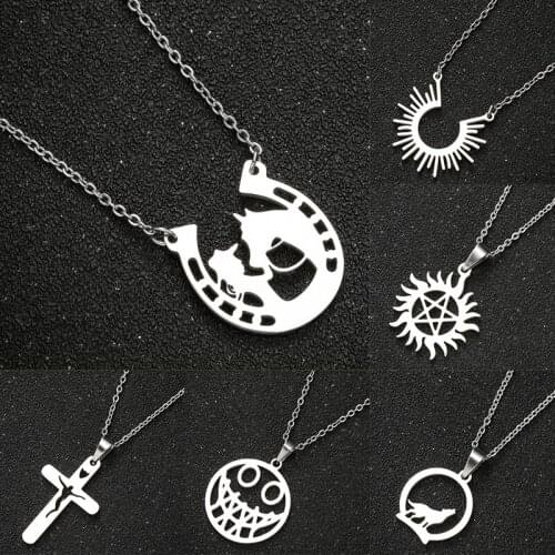Fashion Multiple Stainless Steel Necklaces Women Gold Silver Color Horse Shoe Moon Cross David Star Pendant Necklaces Jewelry
