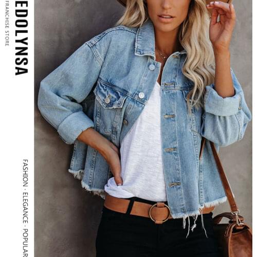 Fashion Loose Short Denim Jackets Women Vintage Jackets 2021 Spring Coat Streetwear Hem Frayed Coat Ladies Short Style Tops Y61