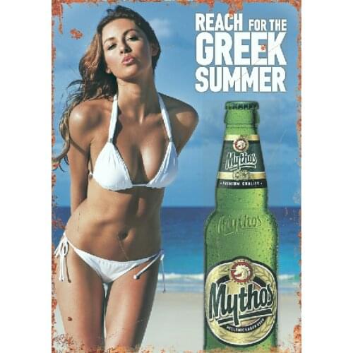Mythos Greek beer pub bar man cave beach metal wall decor sign plaque holiday