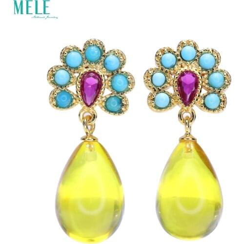 Natural Beeswax Amber Pine stone Eardrop Earring size 28.8*9.7mm 10.62ct