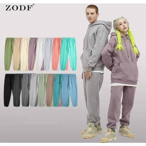 ZODF 2021 New Mens Winter 330gsm Fleece Sweatpants Loose Fit Retro Unisex Casual Basic Solid Cotton Pants Streetwear HY0163