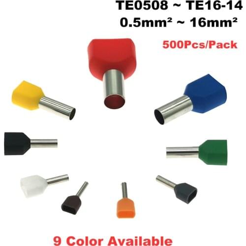 500Pcs Crimp Termina TE0508~TE16-14 Electric Double Line Terminals Dual Wire Tube Insutated Cord End Cable Ferrules 0.5~16mm²