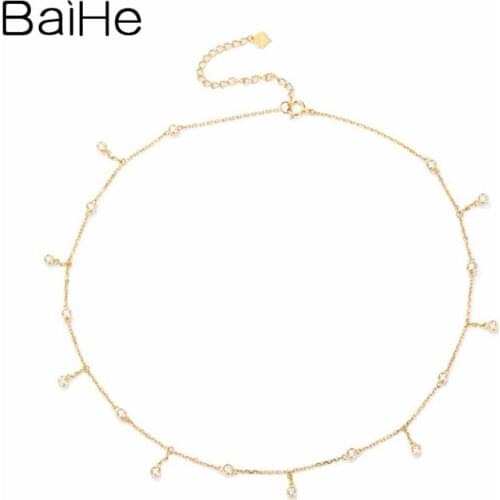 BAIHE Solid 18K Yellow Gold H/SI-SI3 0.57ct Natural Diamonds Trendy Fine Jewelry Gift Beautiful diamond Necklaces