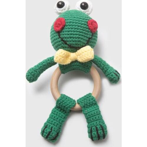 100% COTTON AMIGURUMI GREEN FROG RATTLE IS HANDMADE WITH ALL-NATURAL ROPES HARMLESS TO HEALTH