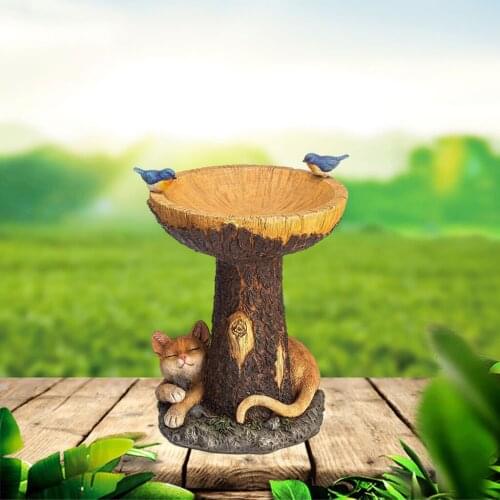 Resin Trunk Bird Bath Outdoor Garden Decoration Birds Feeding Bathing Tray, Yard Lawn Ornament Gift for Wild Bird Watcher
