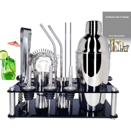 Premium Barware Set Stainless Bar Cocktail Shaker 15Pcs/Set Bartender Kit Shakers Bar Tools With Wine Rack Stand
