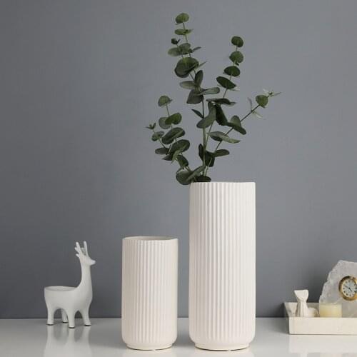 Nordic Light Luxury Long Tube White Ceramic Vase Decoration Home Decoration