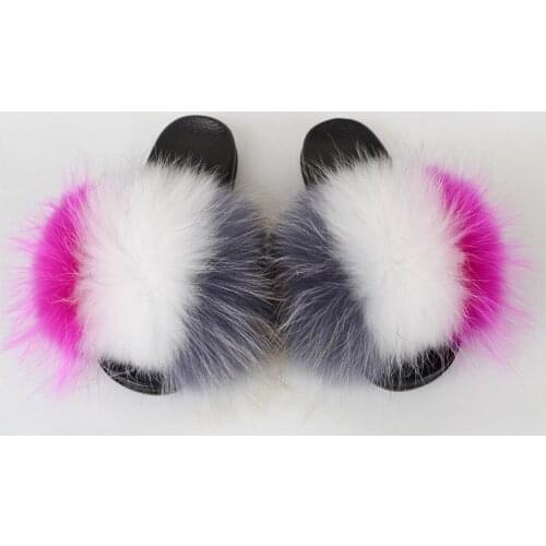 Womens Raccoon Fur Sandals Ladies Real Fox fur Fluffy Fur Slippers Female Fashion Home Furry Flip Flops Summer Cute Soft Shoes
