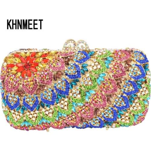 Blue diamante banquet bag pendant pattern crystal evening bags Diamonds women party purse wedding bridal clutch bag SC149