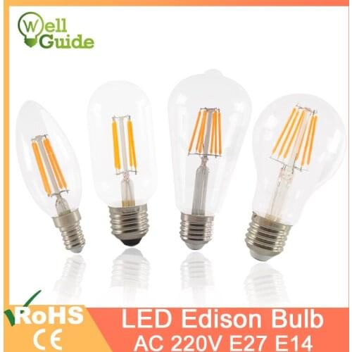Led Bulb Dimmable 2w 4w 6w 8w E14 E27 Led Light Bulb A60 ST64 G45 G95 AC 220v 240v Vintage Filament Lamp For Lighting COB Home