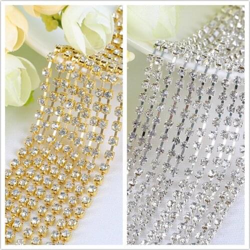 TopStone Crystal Clear Silver Claw Sew On Rhinestone 2~8mm Chain Cup Glitter Rhinestone Gold Claw For Wedding Dress