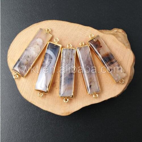 WT-C141 Wholesale Rectangle Moss At gate Connector for Bracelets making natural moss at gate charm pattern gold connectors