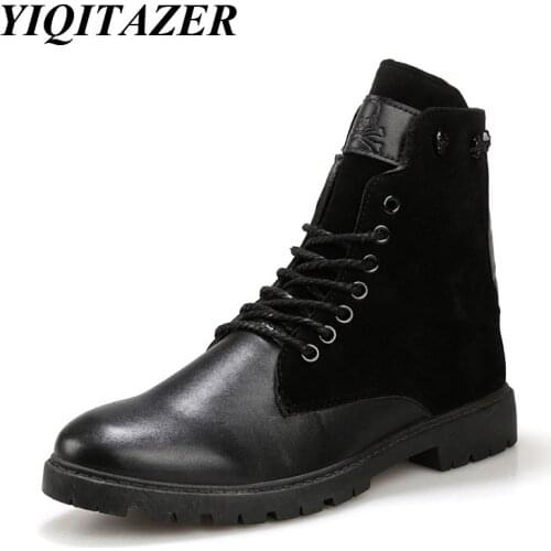 YIQITAZER 2017 New Casual Business Men Motorcycle Boots,Autumn Rubber Soles Lace up Cross-tied Men Leather Shoes Black Brown