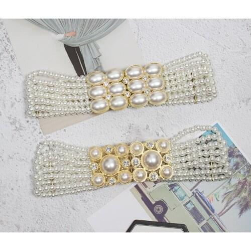 Womens runway fashion elastic pearl Cummerbunds female Dress Corsets Waistband Belts decoration wide belt TB1218
