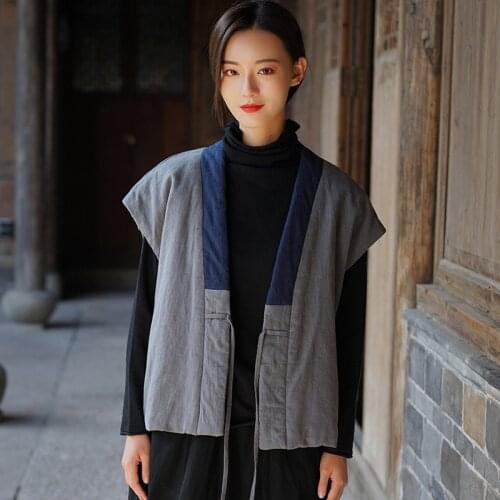 Aransue Winter 2020 New Retro Women Vest Ramie Sleeveless Coat Chinese Style Warm Waistcoat Cardigan